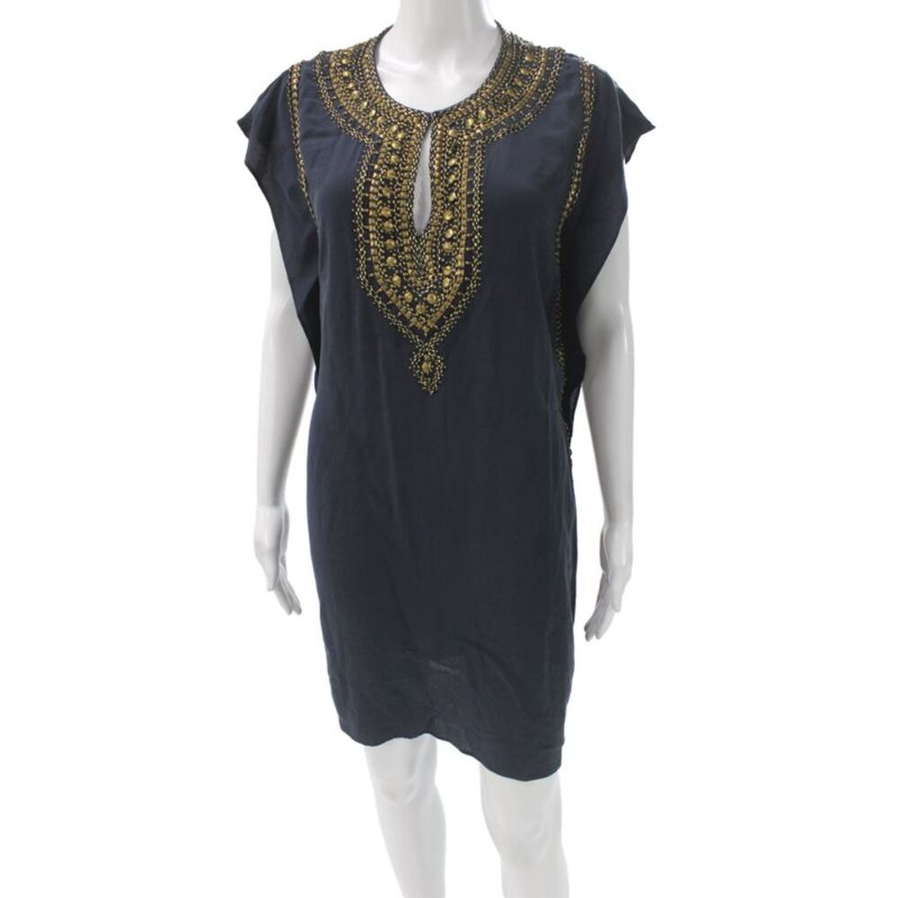 Calypso Saint Barth Womens Silk Kaftan Dress Black V-Neck Short Sleeve Size XS